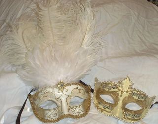 White Gold Couple His Hers Combo Mardi Gras Masquerade Mask lot