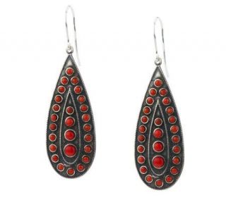 Red Coral Elongated Sterling Drop Earrings —