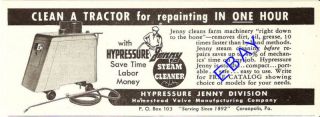 1953 Hypressure Jenny Steam Cleaner Ad Coraopolis PA