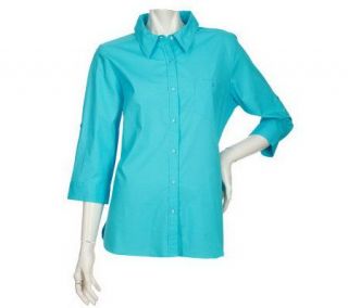 Denim & Co. Essentials Roll Tab Sleeve Stretch Woven Shirt   A199658