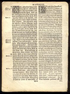 1538 Coverdale 1st Diglot Bible Leaf English Latin RARE Matthew