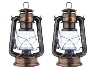 Set of 2 BatteryOperated Indoor/Outdoor Vintage Copper LED Lanterns 