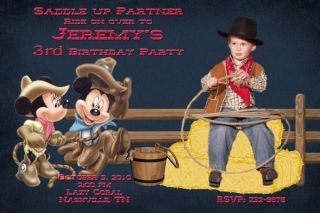 Mickey Minnie Mouse Cowboy Photo Birthday Invitation