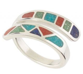 Southwestern Sterling Mosaic Inlay Bypass Design Ring —