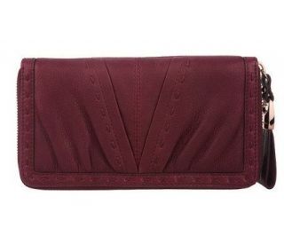 Makowsky Glove Leather Zip Around Wallet with Stitch Detail — 
