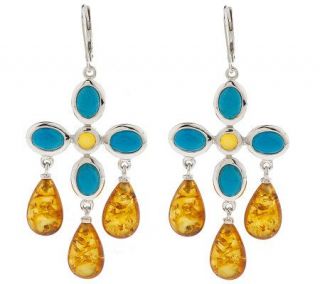 Sterling Turquoise and Amber Chandelier Earrings —