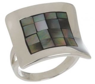 Mosaic Mother of Pearl Sterling Concave Design Ring   J154261