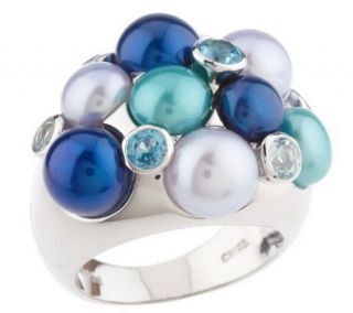 Honora Sterling Cultured Pearl Button and Multi Gemstone Ring
