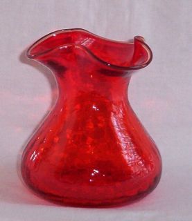 Red Crackle Glass 4 1 2 tall Vase