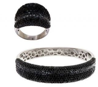 Black Spinel Concave Design Cuff Bracelet or Ring