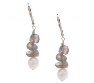 Lee Sands Labradorite & Cultured Pearl Dangle Earrings —
