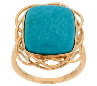 Cushion Shaped Turquoise Woven Design Ring, 14K —