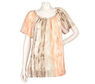 Charmed by Nancy Rose Printed Chiffon Top with Braided Trim — 