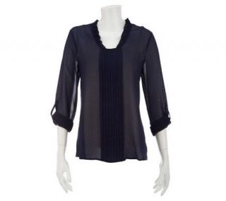 CE by Cristina Ehrlich Pleated Blouse w/ Ruffles —