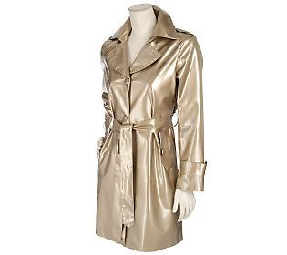 Dennis Basso Fully Lined Metallic Trench Coat with Removable Belt 