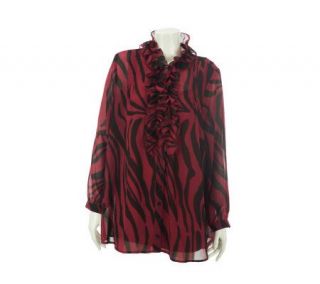 Dennis Basso Abstract Print Chiffon Tunic with Ruffle Placket & Cami 