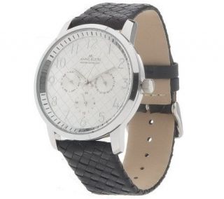 AK Anne Klein Oversize Case Chronograph Leather Strap Watch — 