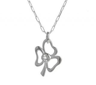 Sterling Shamrock Pendant with Birthstone and Cable Chain —