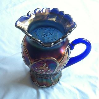  Carnival Glass Blueberry Cobalt Blue Pitcher EXTREMELY RARE MINT COND