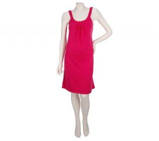 Stan Herman Solid Chemise with Pleated Scoop Neckline —
