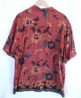 CRAZY HORSE XL Red Rust Hippie Batik Hawaiian Shirt Mens X Large