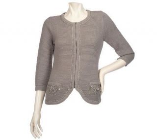 KathyVanZeeland Cardigan Sweater with Chain and Charm Detail