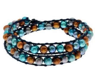 Honora Cultured Pearl Leather Wrap Bracelet —