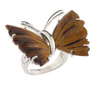 Sterling Carved African Opaque Gemstone Butterfly Ring —