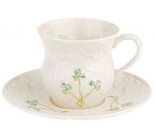 Belleek Handpainted Textured Daisy Teacup and Saucer —