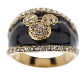 Disney Mickey Mouse Black Enamel & Crystal Band Ring —