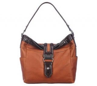 Tignanello Retro Leather Hobo Bag with Contrast Trim & Buckle Detail 