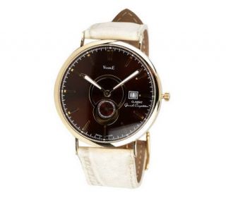 Vicence Bold Face Watch with Leather Strap 14K Gold —