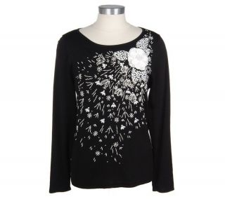 Victor Costa Occasion Floral Burst 3/4 Sleeve Sweater —