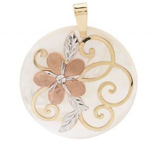Mother of Pearl Tri Color Flower & Swirl Design Pendant 14K Gold