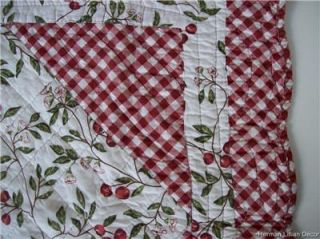  White with Cherries Mini Quilt Topper Country Cottage Gingham