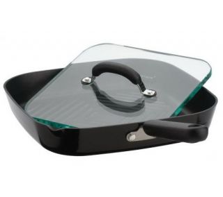 CooksEssentials Porcelain Enamel 11 Square Grill Pan with Press
