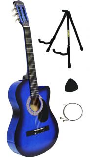 New Crescent Beginners Handmade Blue Cutaway Acoustic Guitar Stand and