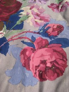 Vtg 40s 3 Panel Purple Shabby Floral Roses Drape Fabric