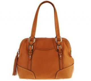 Makowsky Glove Leather Zip Top Satchel with Capped Corners — 