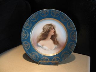 Gorgeous Austrian Portrait Plate ~ Constance ~ 9 3/4 ~ Green Rim w