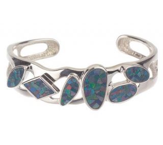 Australian Opal Mosaic Doublet Sterling Large Cuff Bracelet — 