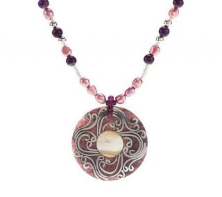 Lee Sands Cultured Pearl & Gemstone Necklace with Shell Pendant