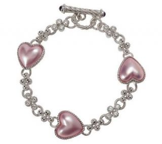 Judith Ripka Sterling Heart Shape Cultured Mabe Pearl Toggle Bracelet 