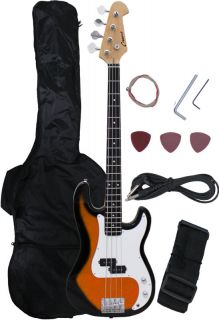NEW Crescent SUNBURST Electric Bass Guitar + Strap Amp Cord Gigbag