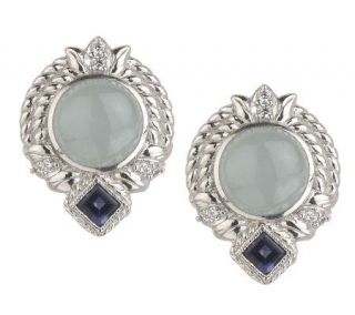 Judith Ripka Sterling Milky Aqua and Iolite Button Earrings — 