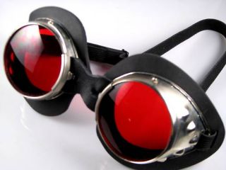 Goggles chrome red night lenses motorcycle welding evil genius steam