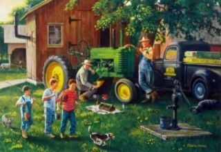 Old Time Service John Deere Tractor Print by Charles Freitag 17 x 11