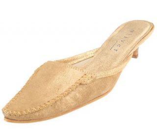 Oliver Suede Slip on Moccasin Style Mules with Kitten Heel —