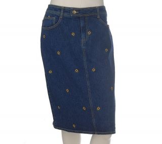 Perfect by Carson Kressley Embroidered Stretch Denim Skirt —