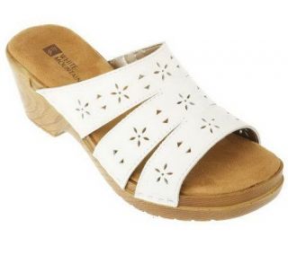 White Mountain Leather Sandals w/ Cutout Floral Design —